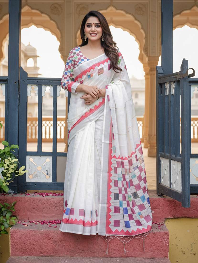 women printed casual wear saree with blouse