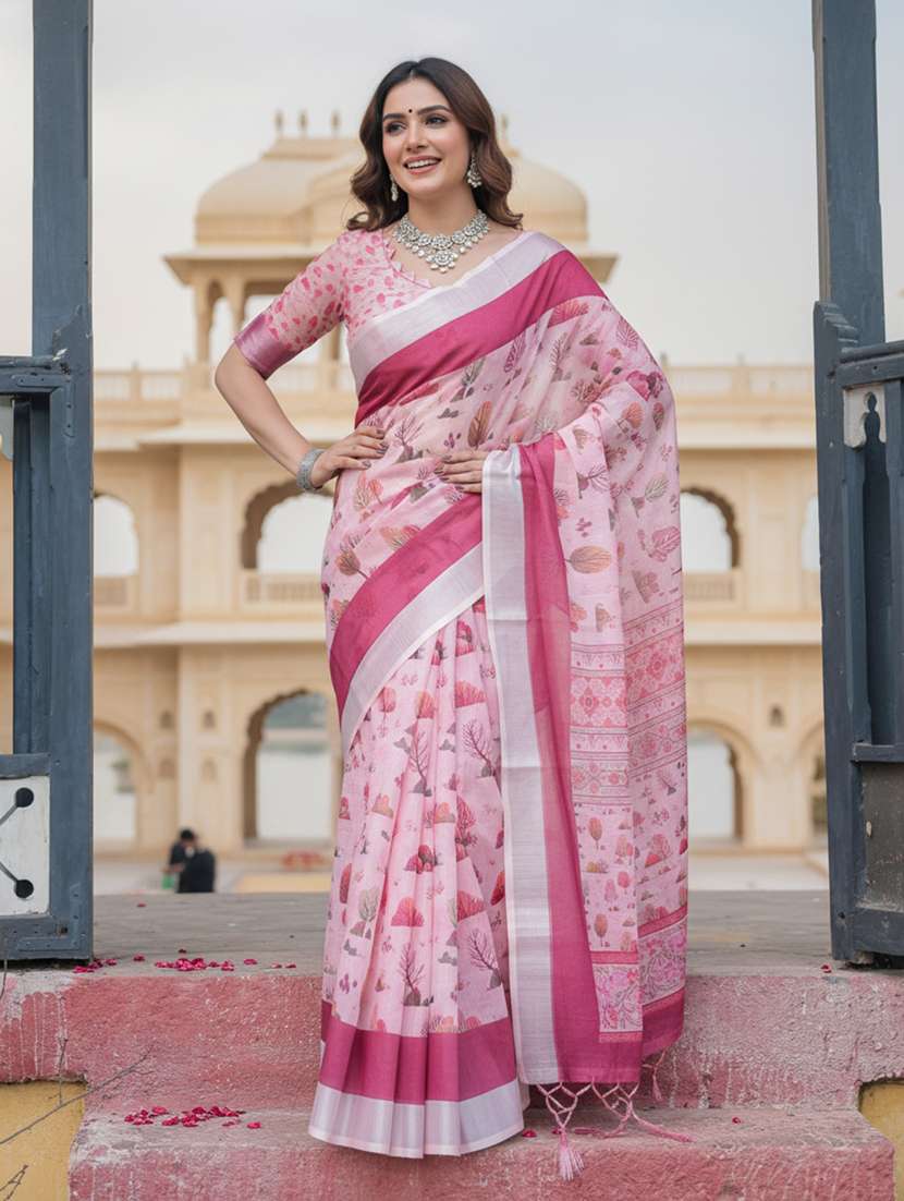 women printed casual wear saree with blouse