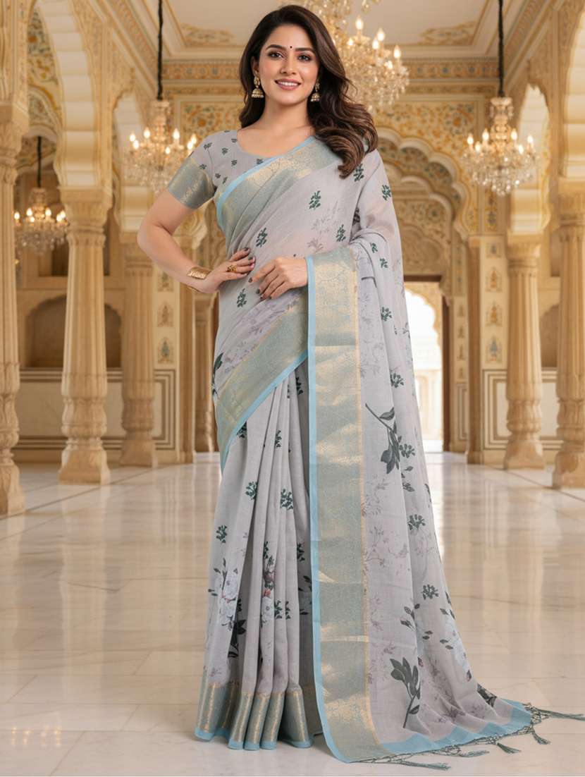 women printed casual wear saree with blouse