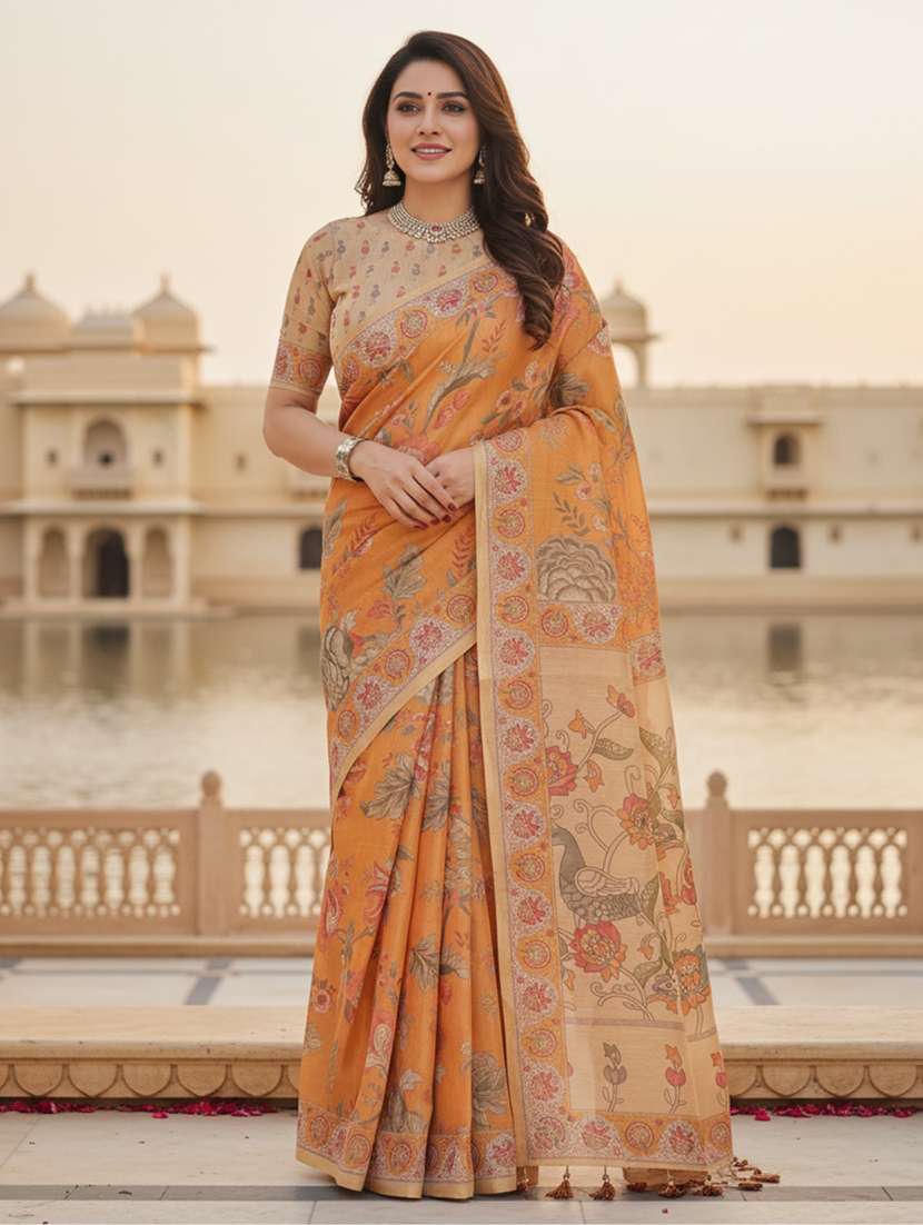 women printed casual wear saree with blouse