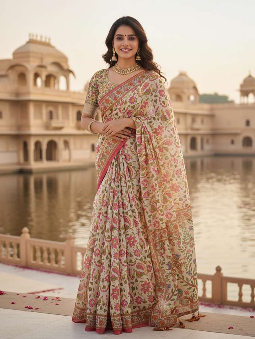 women printed casual wear saree with blouse