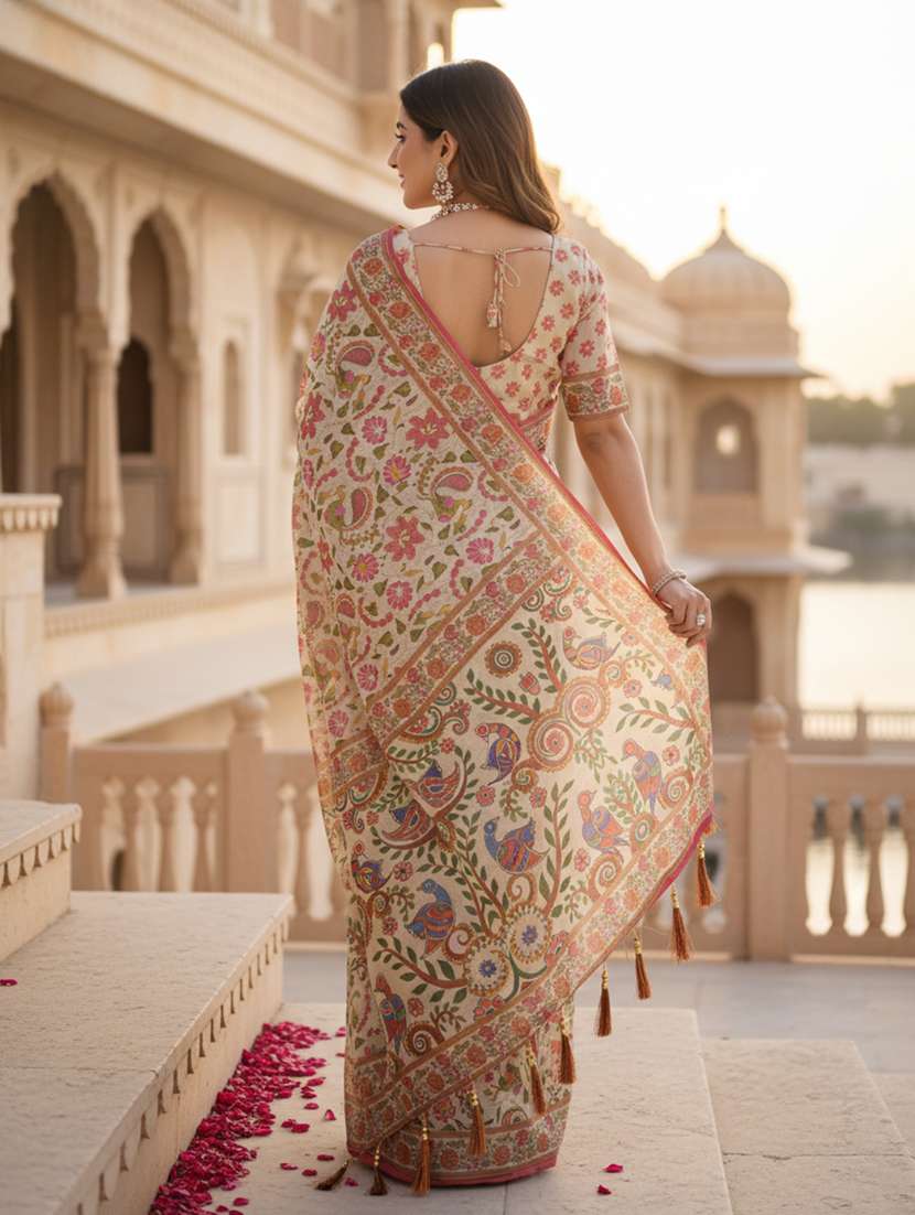 women printed casual wear saree with blouse - 22605518 -  Standard Image - 3