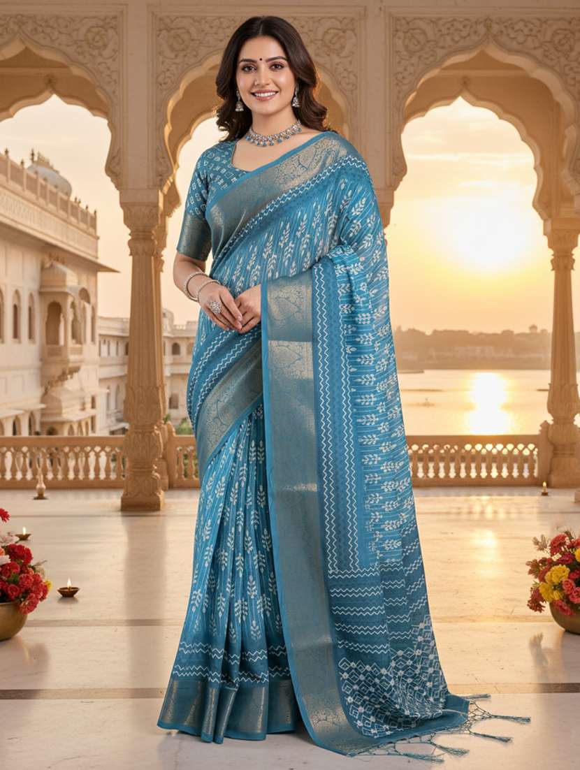 women printed casual wear saree with blouse