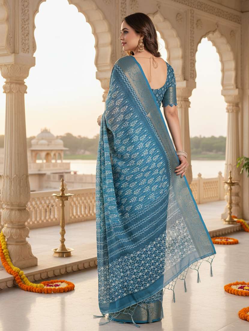 women printed casual wear saree with blouse - 22605530 -  Standard Image - 3