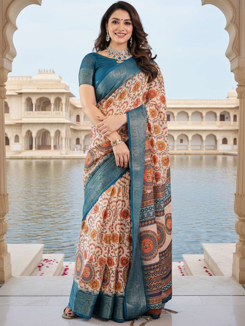 women printed casual wear saree with blouse