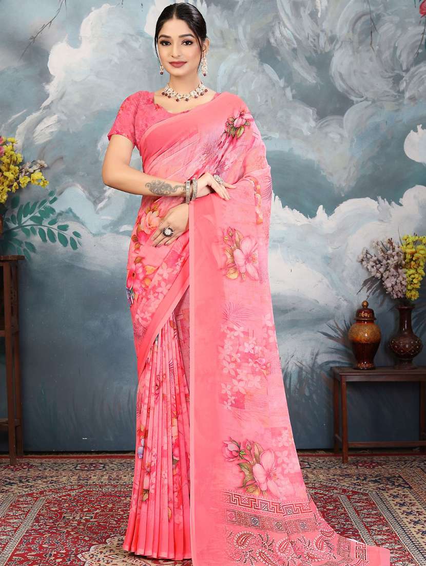 women printed casual wear saree with blouse
