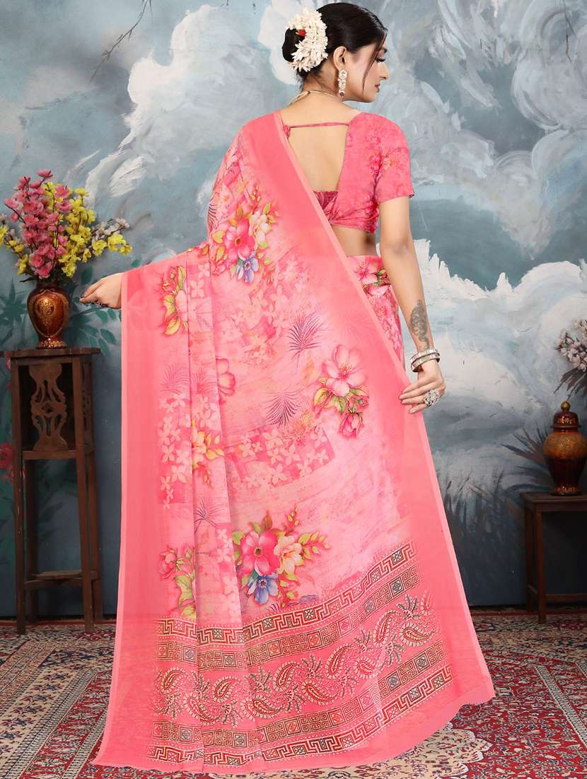women printed casual wear saree with blouse - 22605705 -  Standard Image - 3