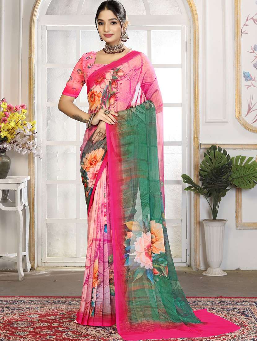 women printed casual wear saree with blouse