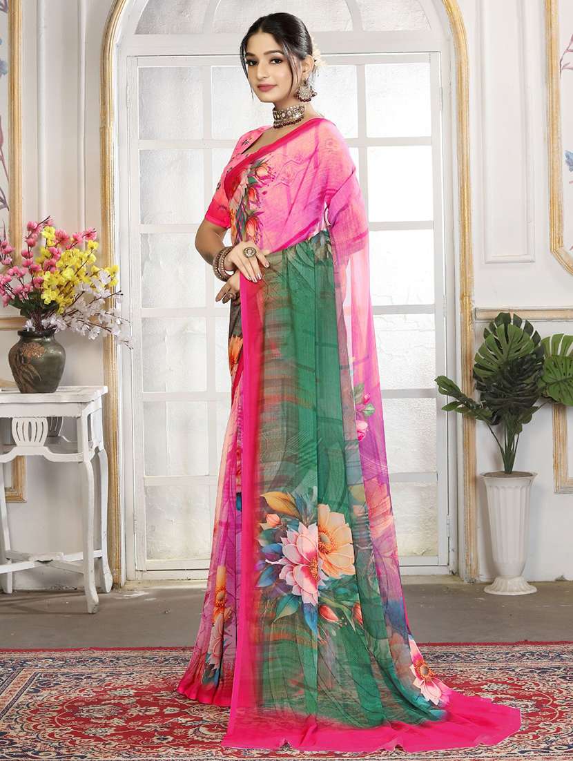 women printed casual wear saree with blouse - 22605708 -  Standard Image - 3