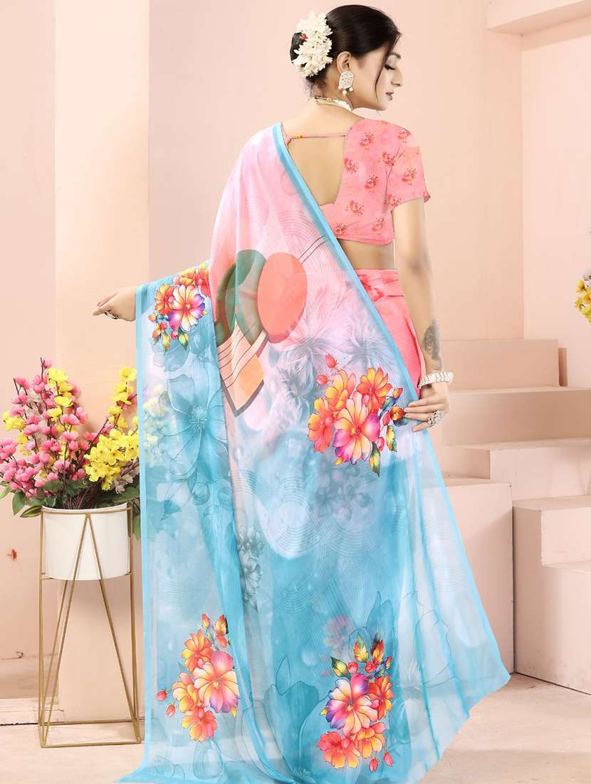 women printed casual wear saree with blouse - 22605709 -  Standard Image - 3
