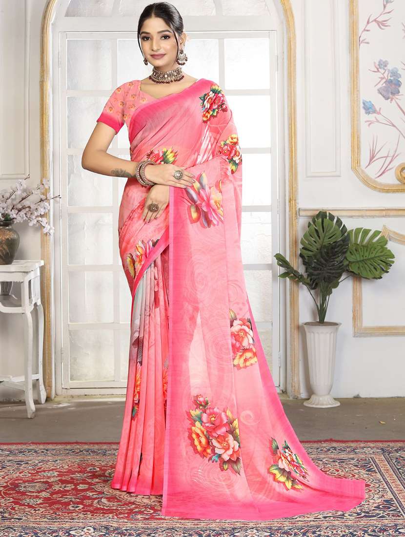women printed casual wear saree with blouse