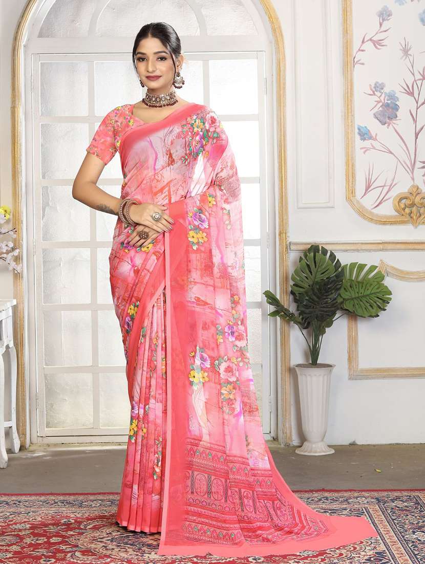women printed casual wear saree with blouse
