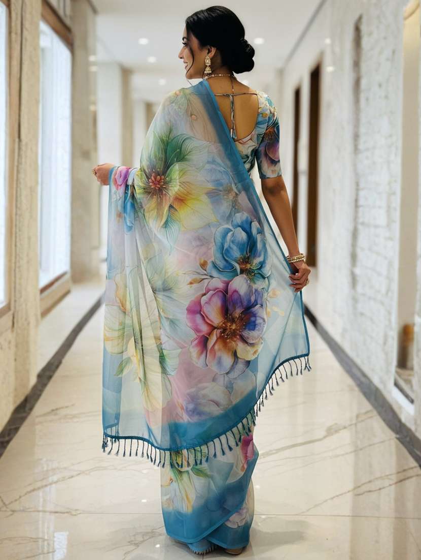 women printed casual wear saree with blouse - 22605719 -  Standard Image - 3