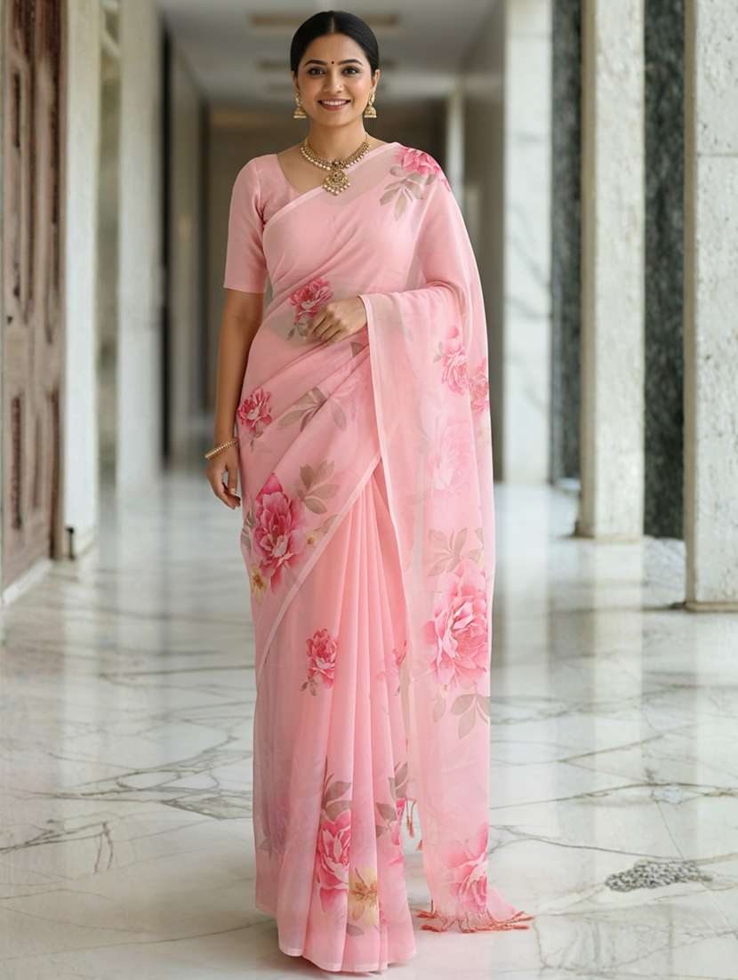 women printed casual wear saree with blouse