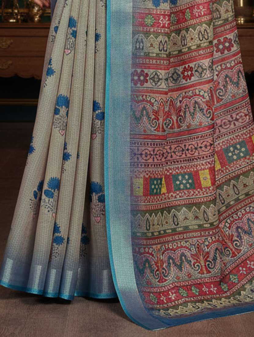 women printed casual wear saree with blouse - 22605802 -  Standard Image - 3