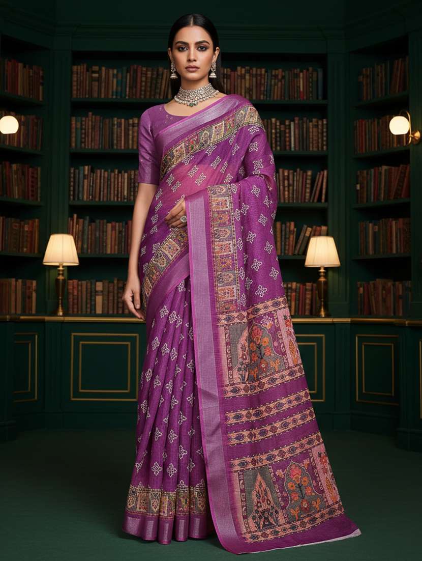 women printed casual wear saree with blouse