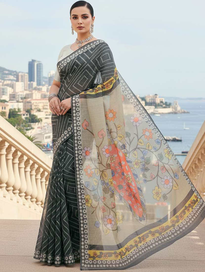 women printed casual wear saree with blouse