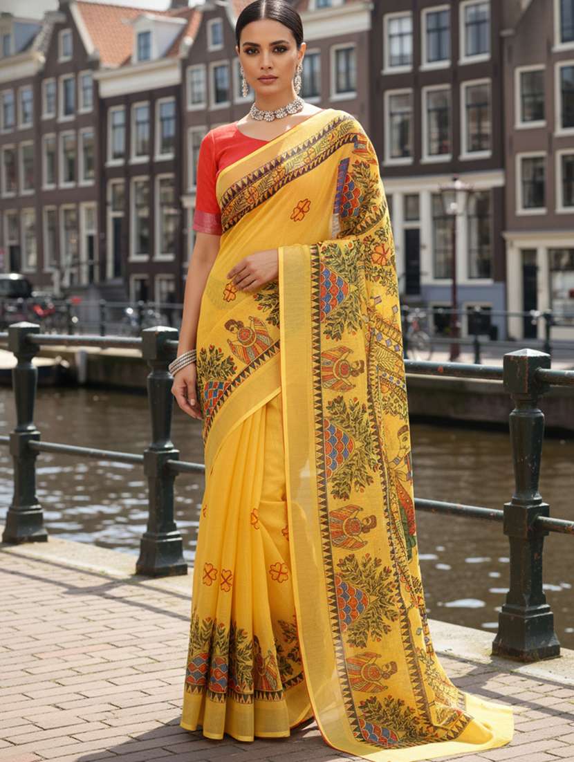 women printed casual wear saree with blouse
