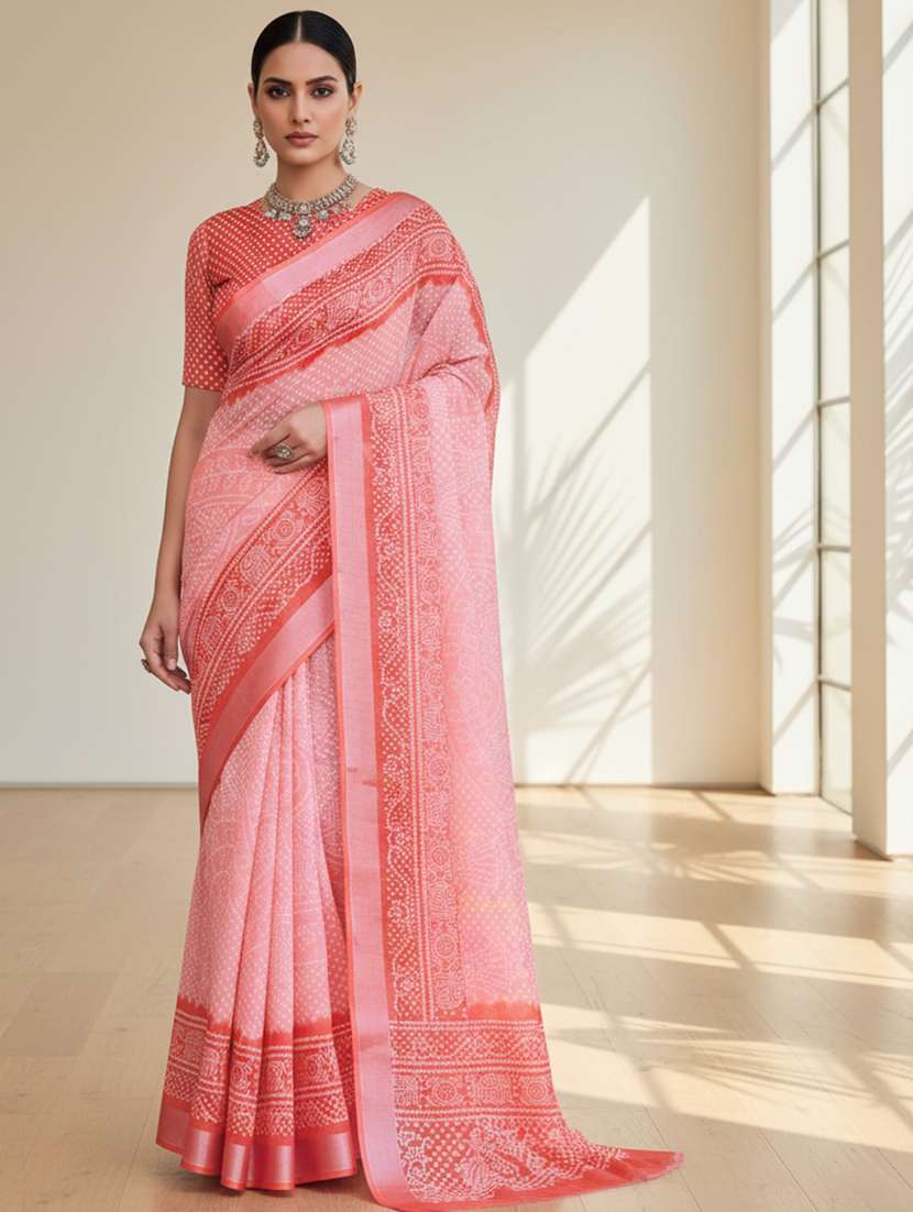 women printed casual wear saree with blouse