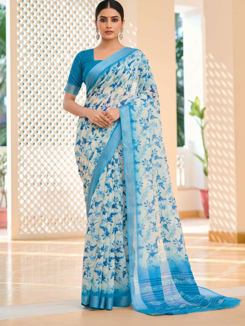 women printed casual wear saree with blouse