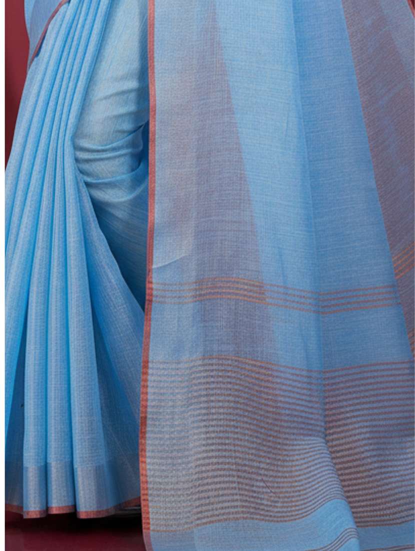 women solid with bordered handloom saree with blouse - 22605964 -  Standard Image - 3