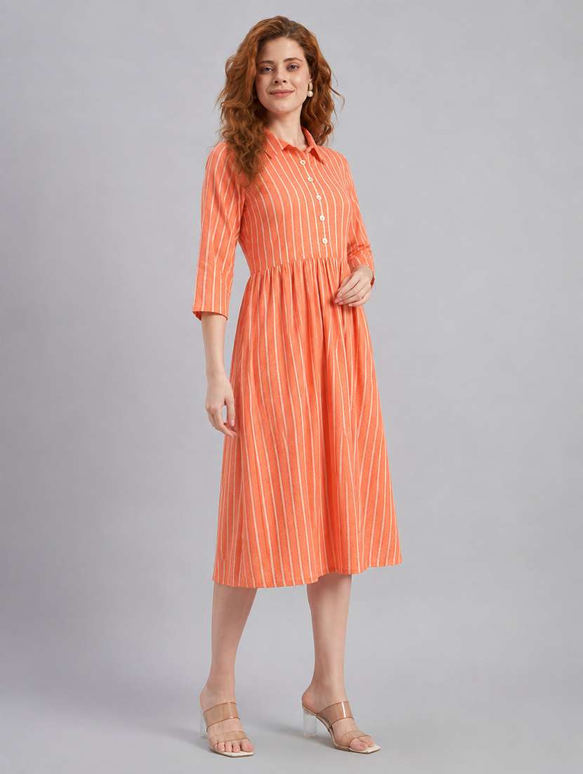 women printed three quarter sleeves a-line dress - 22606017 -  Standard Image - 3
