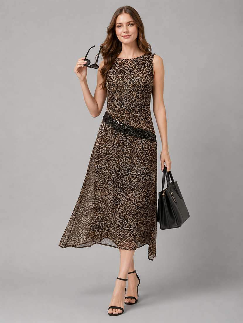 women printed sleeveless a-line dress
