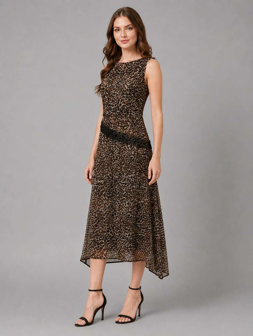 women printed sleeveless a-line dress - 22606022 -  Standard Image - 3