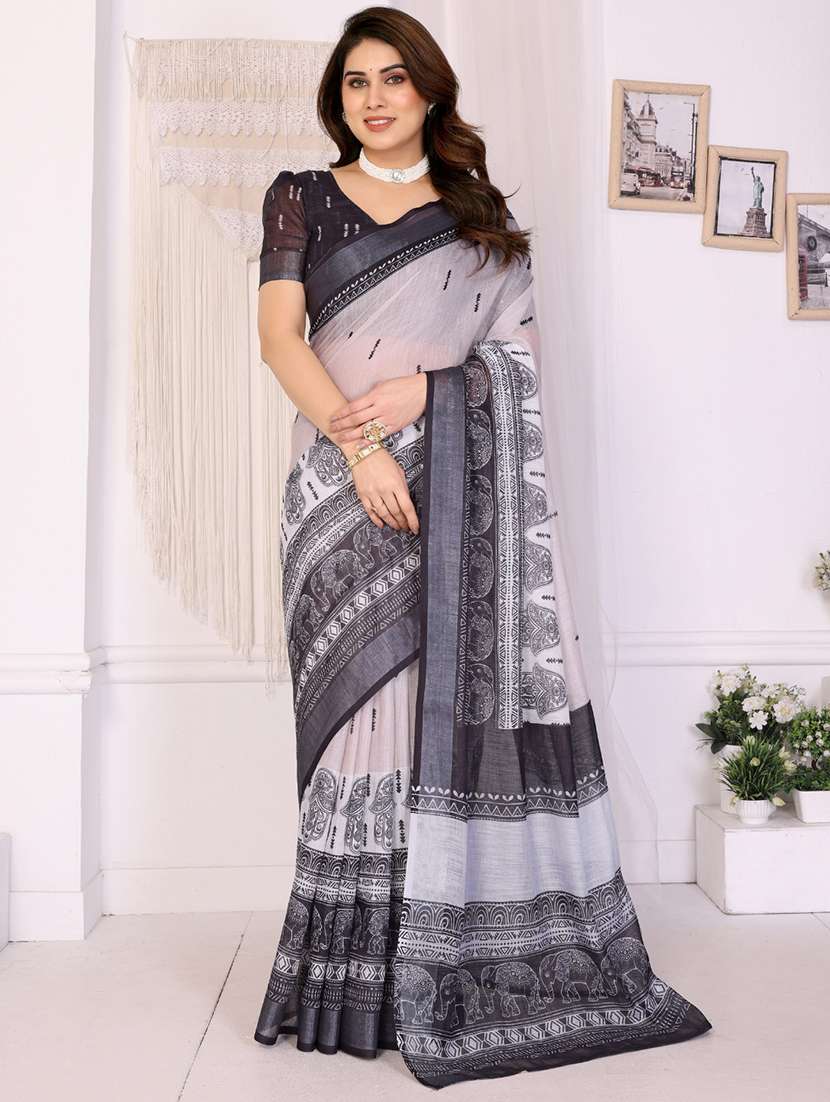 women printed casual wear saree with blouse