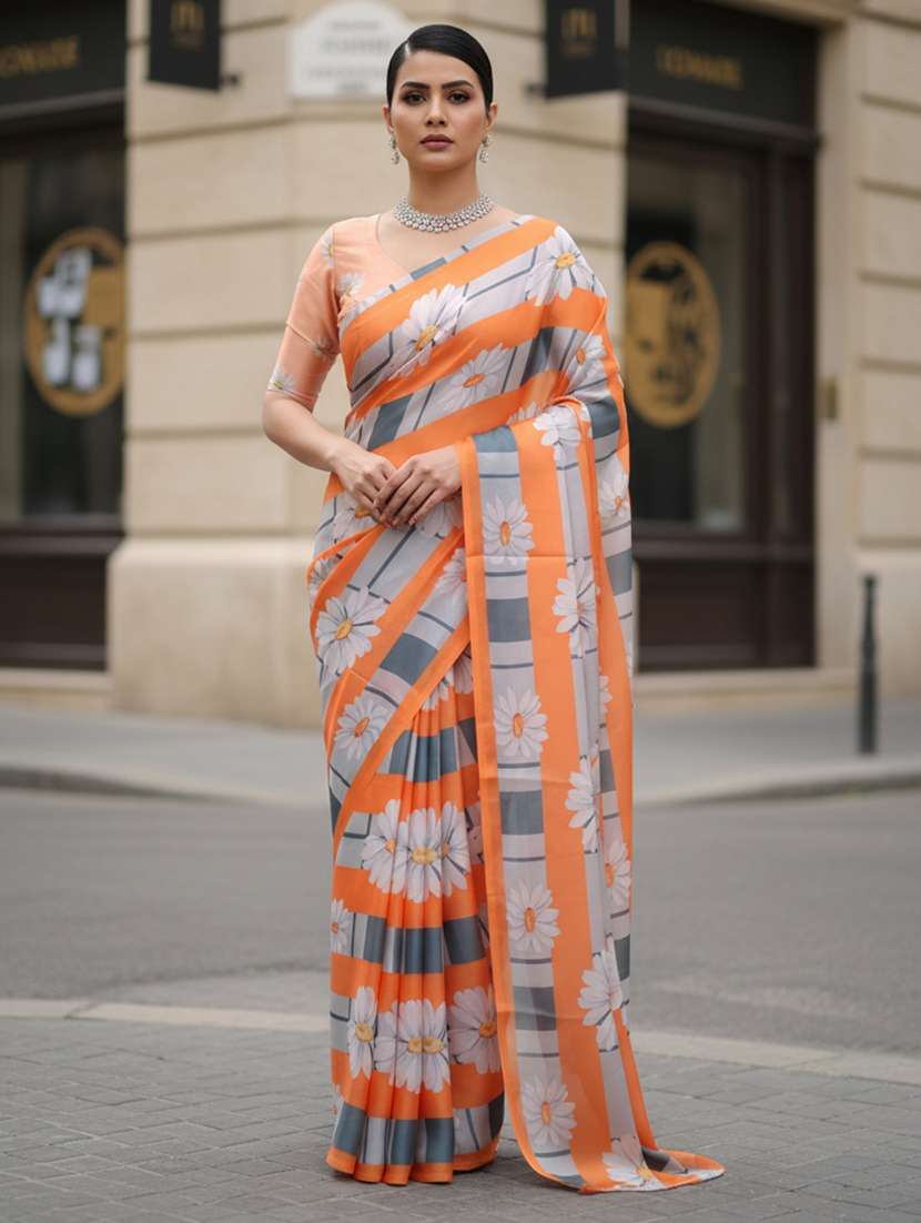 women printed casual wear saree with blouse