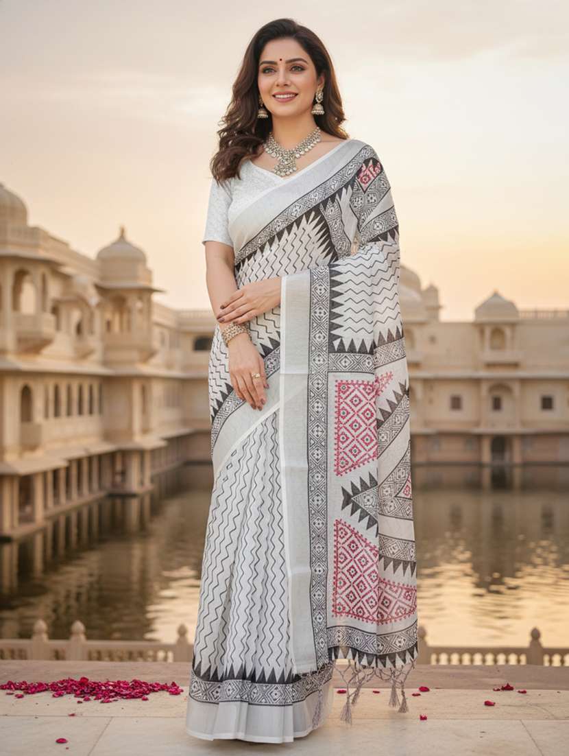 women printed casual wear saree with blouse