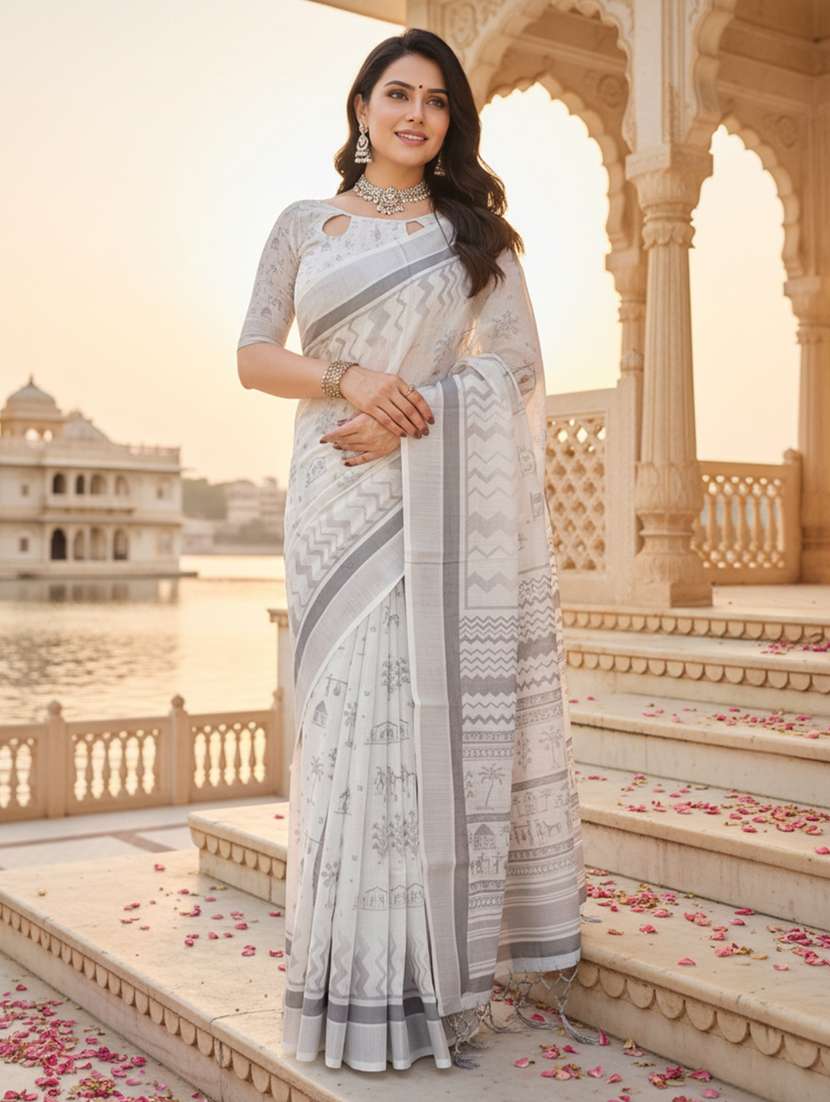 women printed casual wear saree with blouse