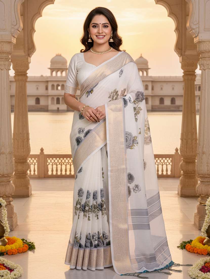 women printed casual wear saree with blouse