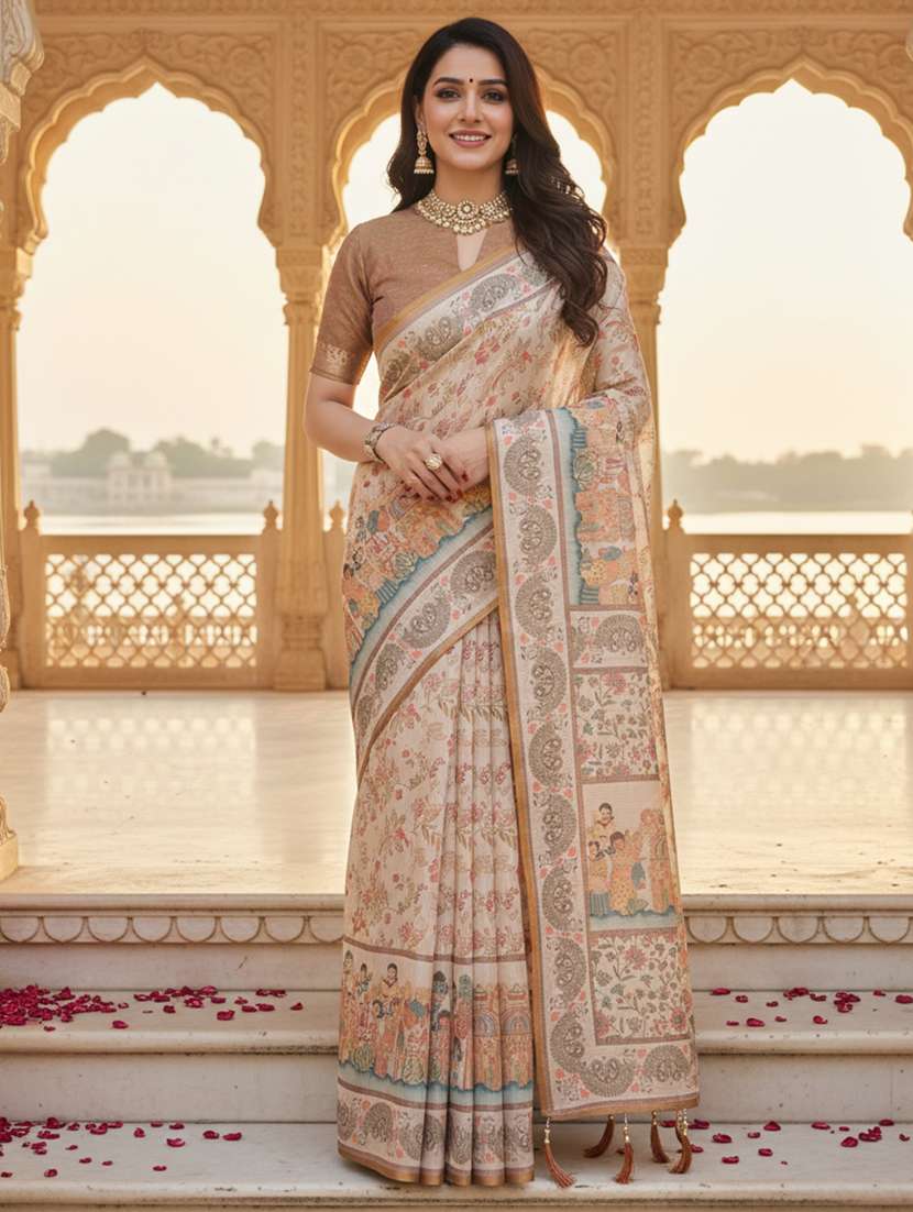 women printed casual wear saree with blouse
