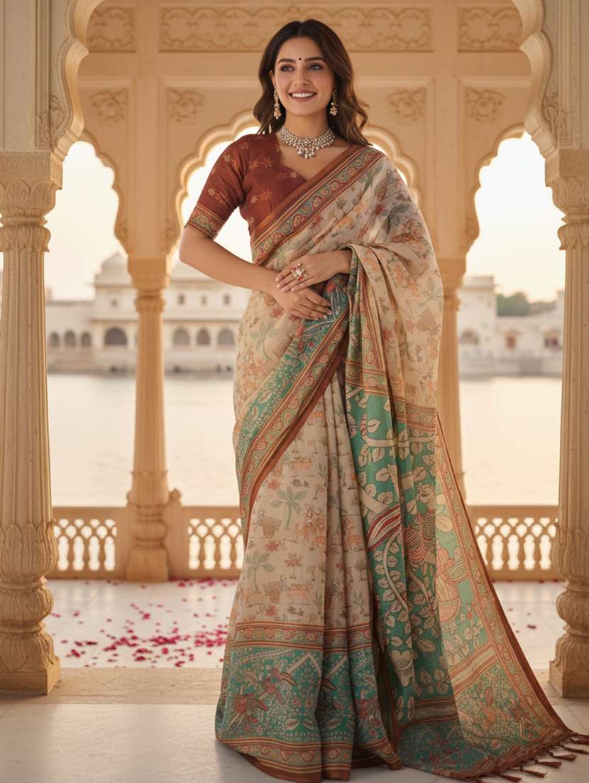 women printed casual wear saree with blouse