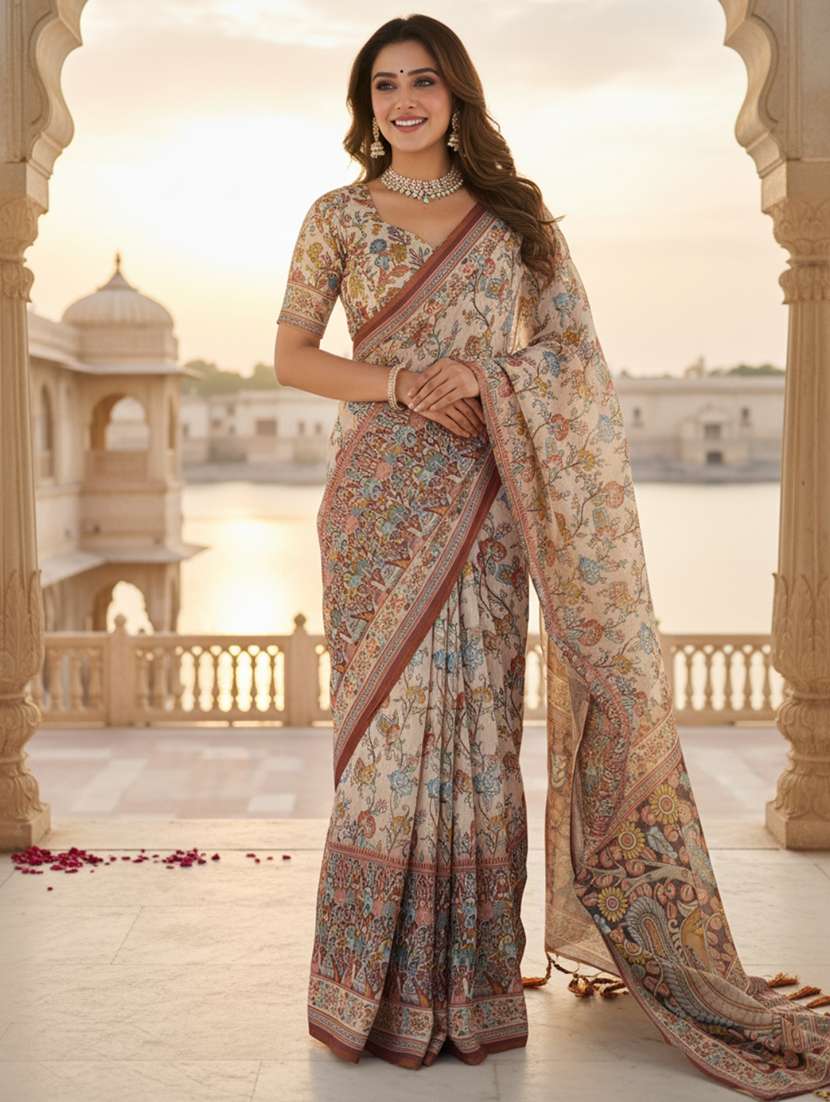 women printed casual wear saree with blouse