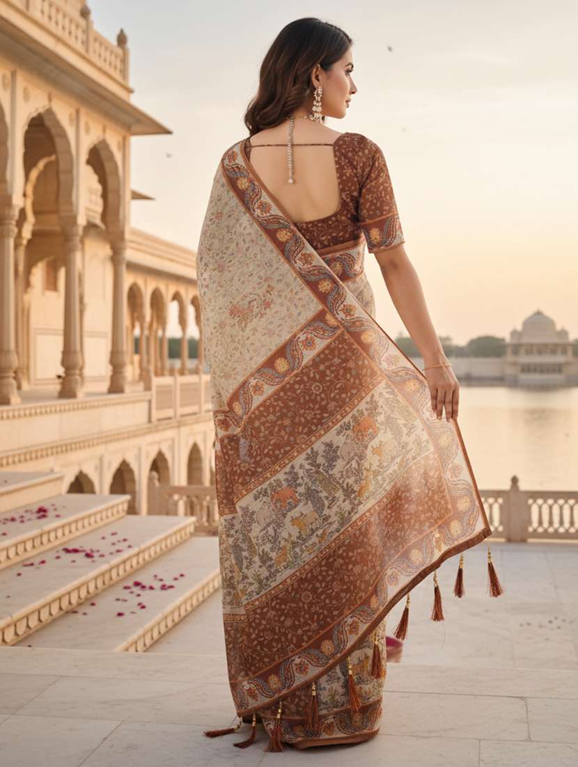 women printed casual wear saree with blouse - 22606189 -  Standard Image - 3