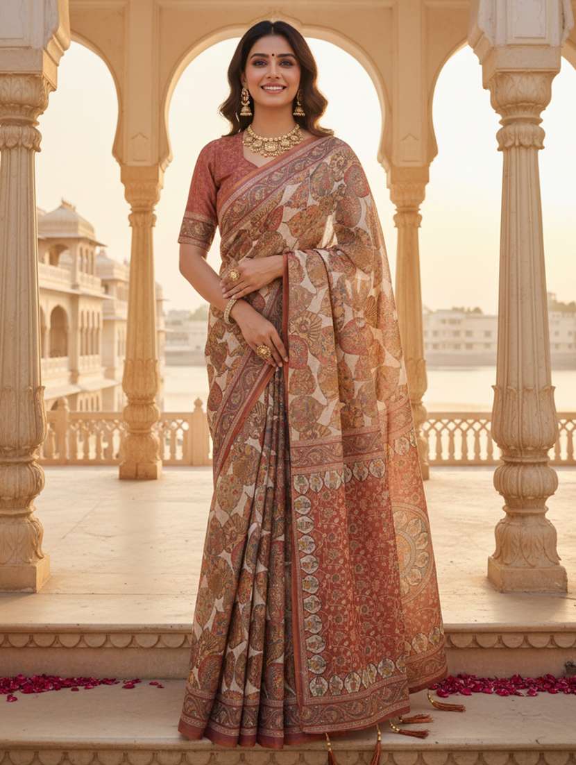 women printed casual wear saree with blouse