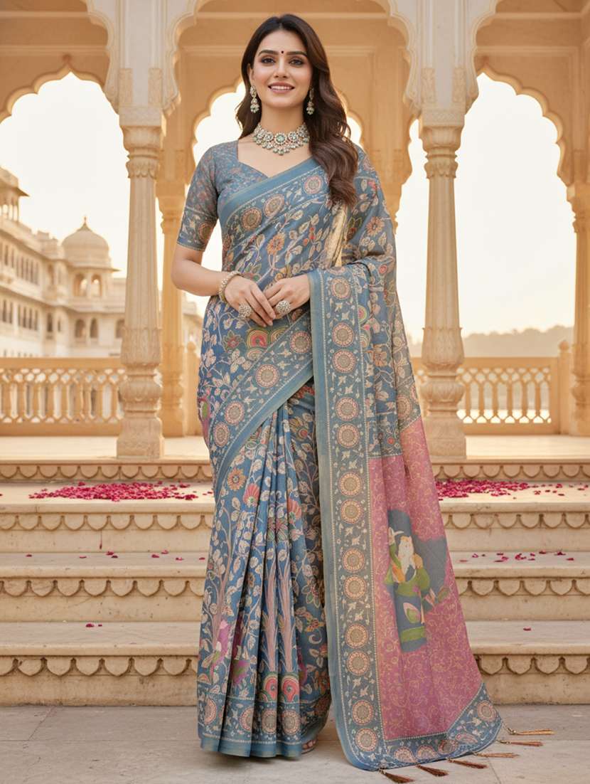 women printed casual wear saree with blouse