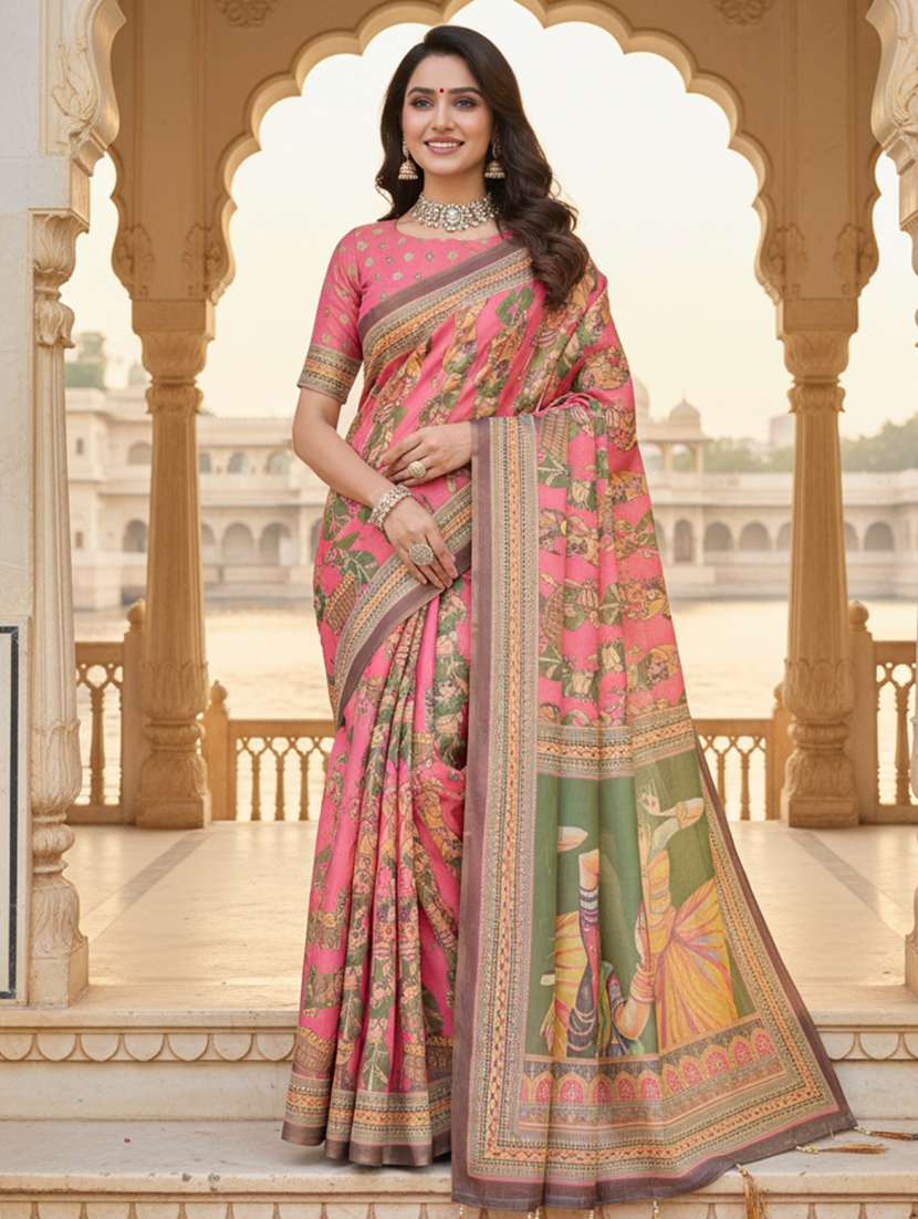 women printed casual wear saree with blouse