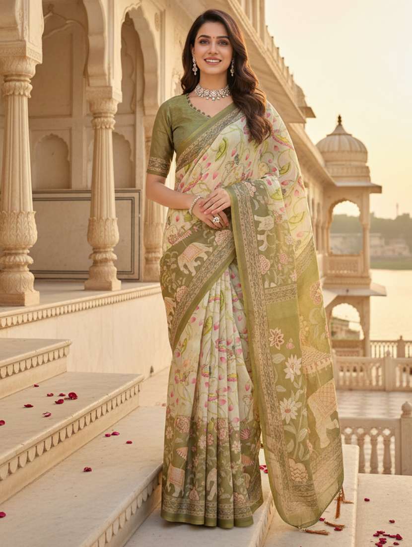 women printed casual wear saree with blouse