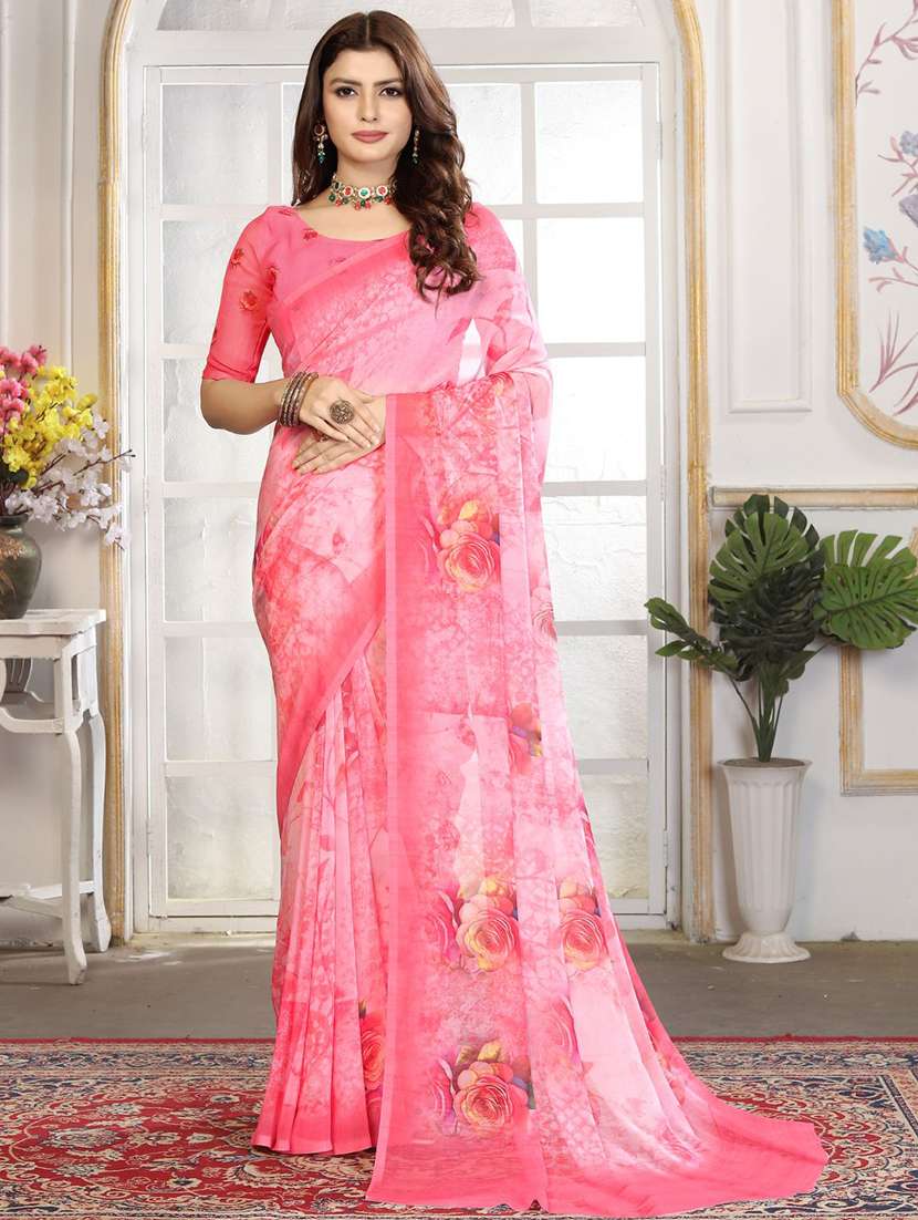 women printed casual wear saree with blouse