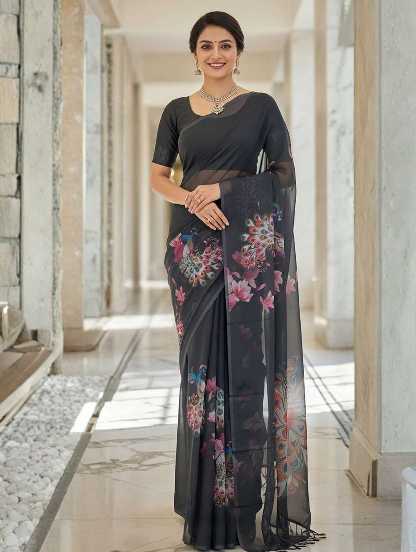 women printed casual wear saree with blouse