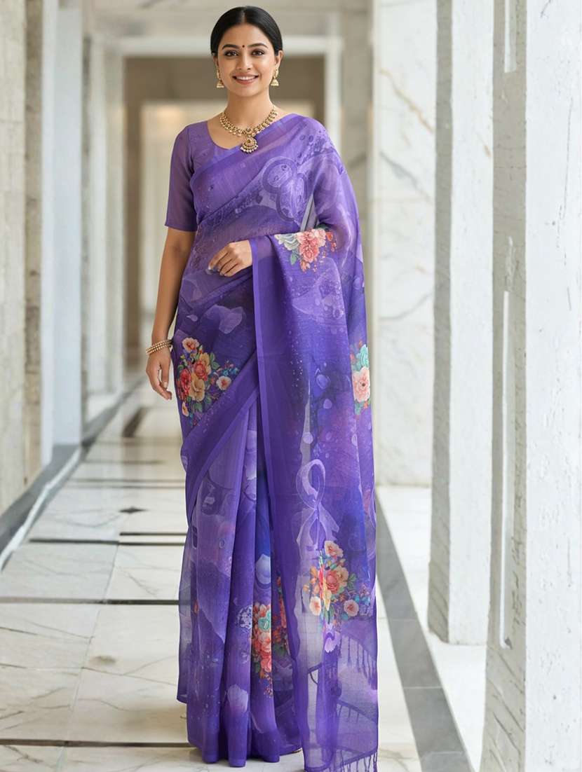 women printed casual wear saree with blouse