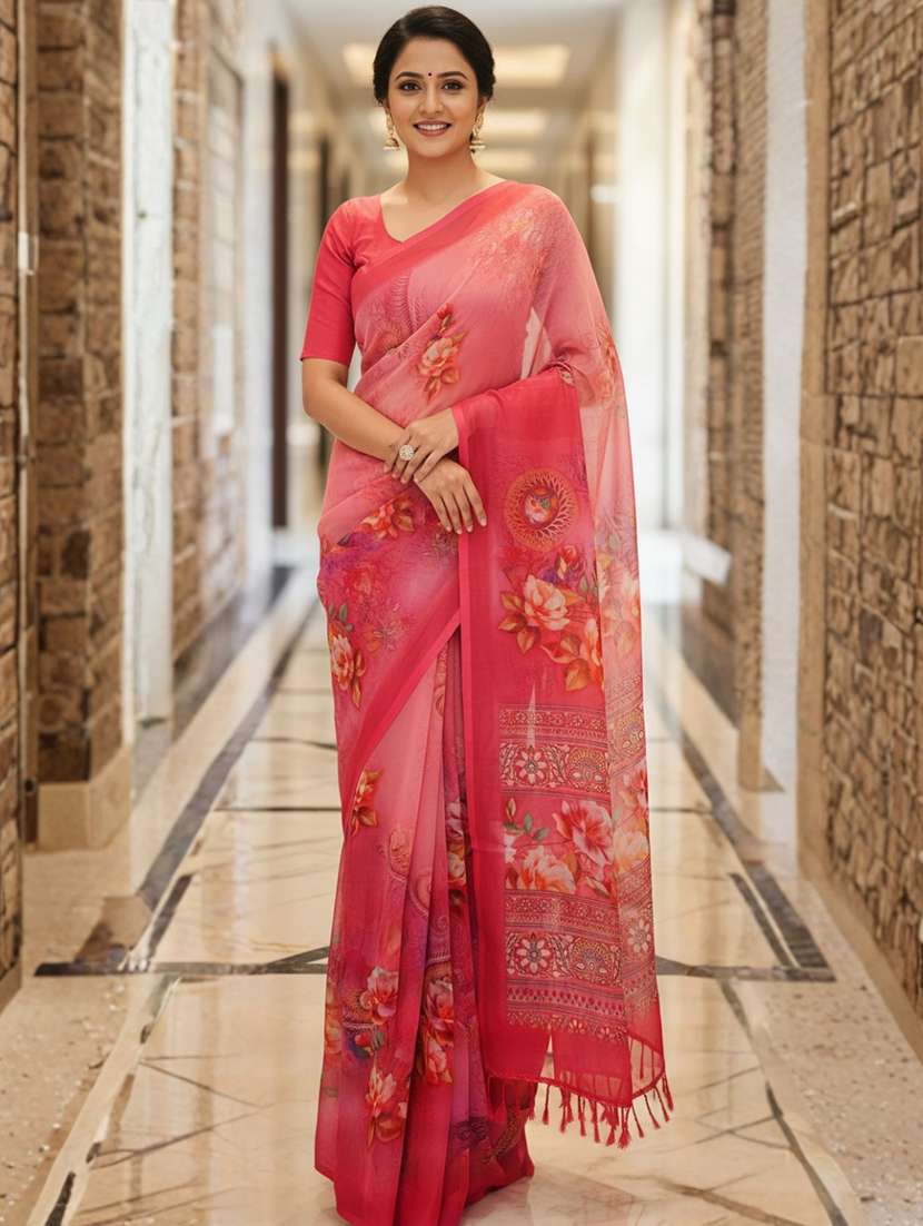women printed casual wear saree with blouse