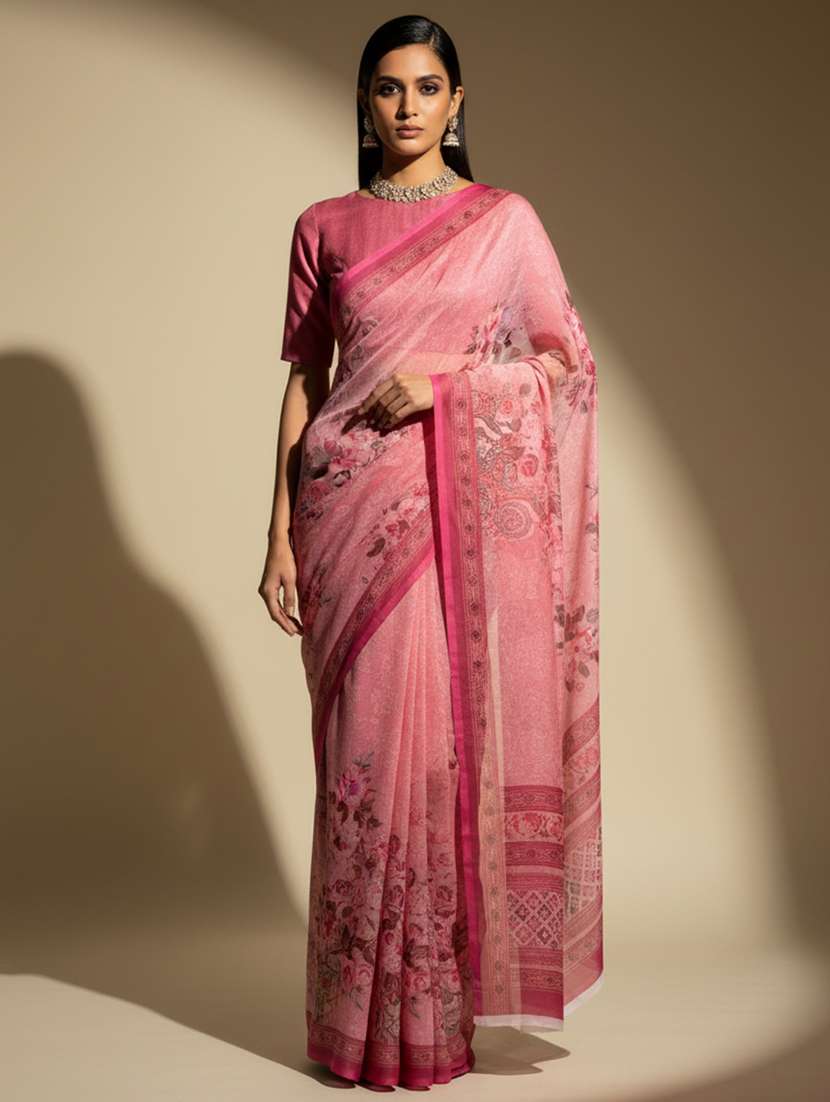 women printed casual wear saree with blouse