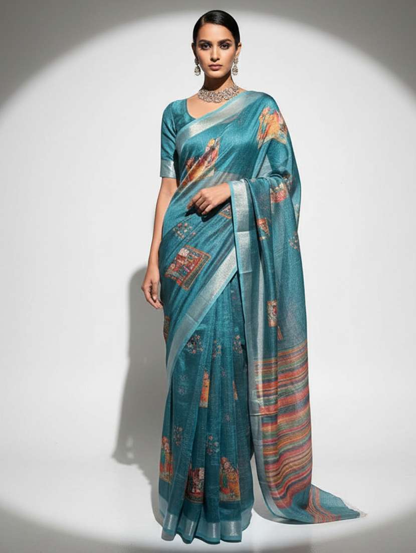 women printed casual wear saree with blouse