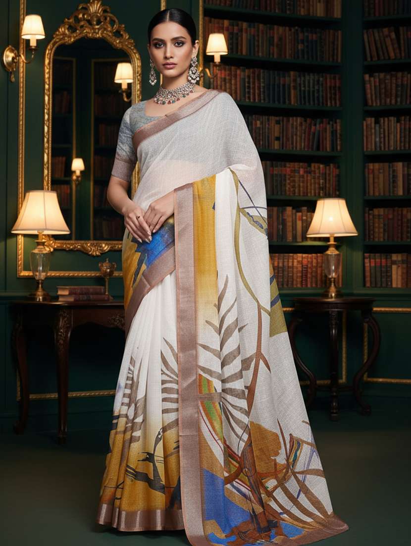 women printed casual wear saree with blouse