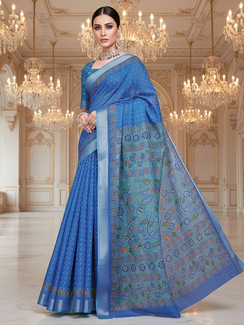 women printed casual wear saree with blouse