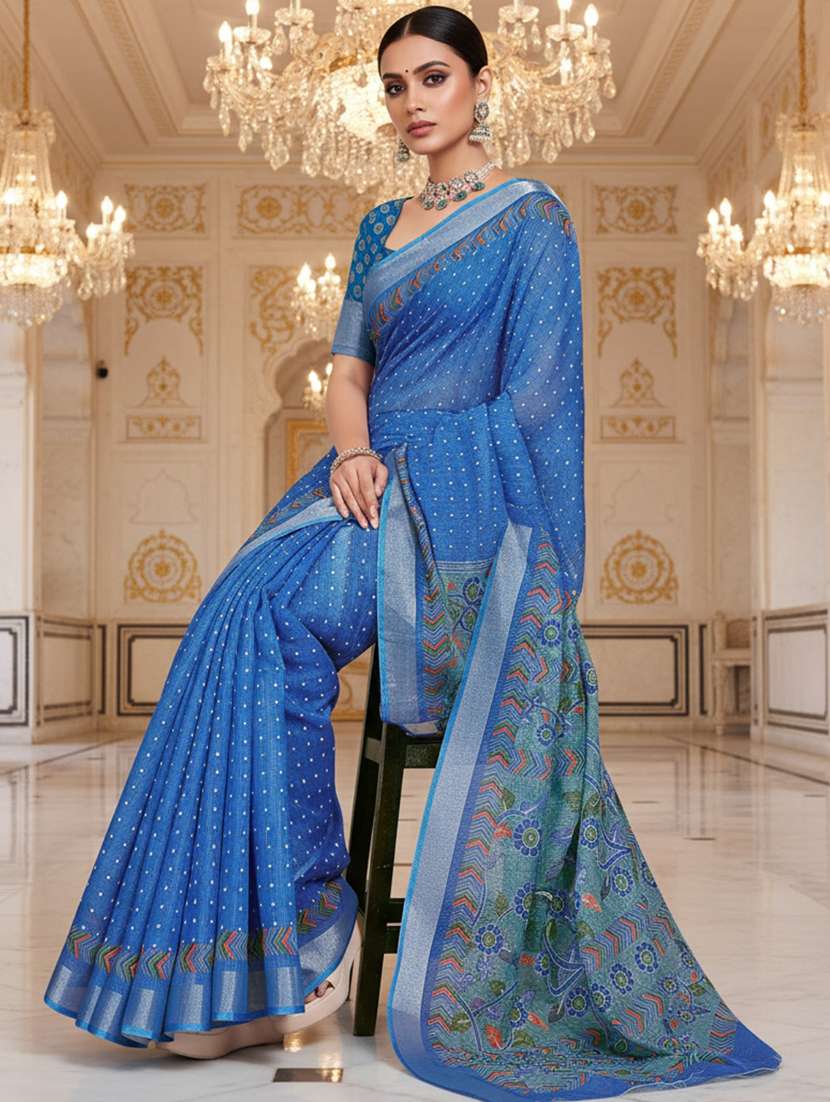 women printed casual wear saree with blouse - 22606328 -  Standard Image - 3